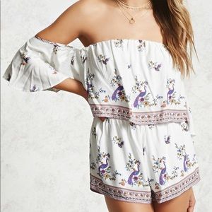 NWT Forever 21 Peacock OTS Romper Sz S